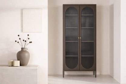 Belano Vitrine 2‑türig mit Wellenglas Braun für Wohnbereich