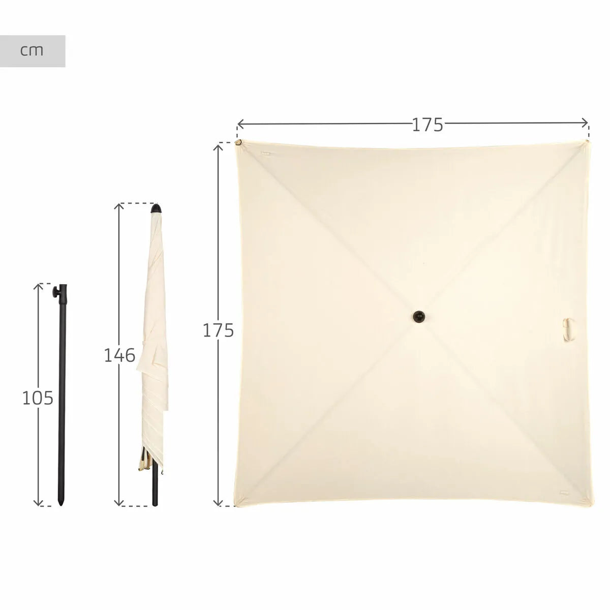 Aktive Parasol de Jardín Beige 175 × 175 cm Mástil Centrado