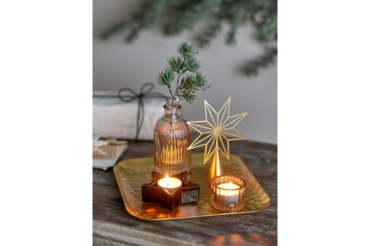 Luxusbetten24 Aurielle Teelicht-Tablett Glas Metall Goldoptik 6‑teiliges Set