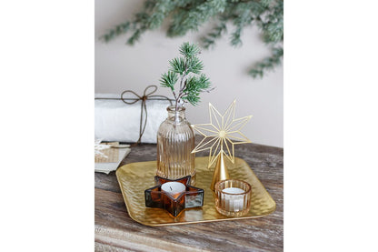 Luxusbetten24 Aurielle Teelicht-Tablett Glas Metall Goldoptik 6‑teiliges Set