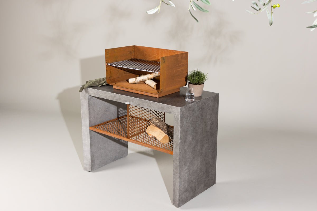 Outdoor Küche Sella – aus Aluminium in Hellgrau inklusive Grill