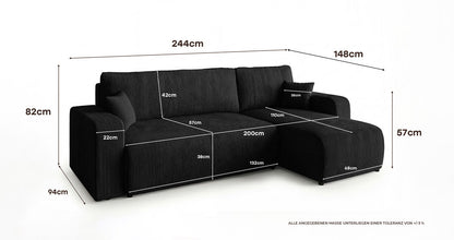 Designer Sofa Calva mit Schlaf- und Klappfunktion in Cord