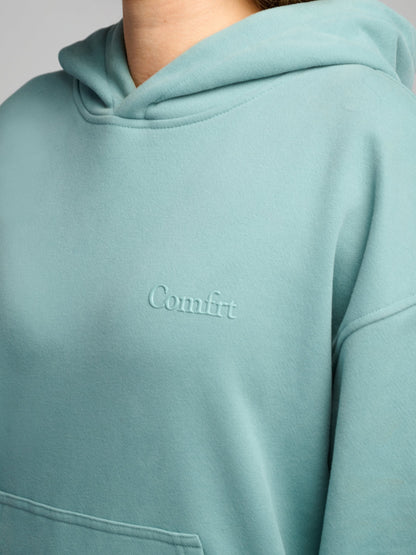 Comfrt Halo Leichtgewicht Crop Hoodie, Aqua Mist, Größe XS