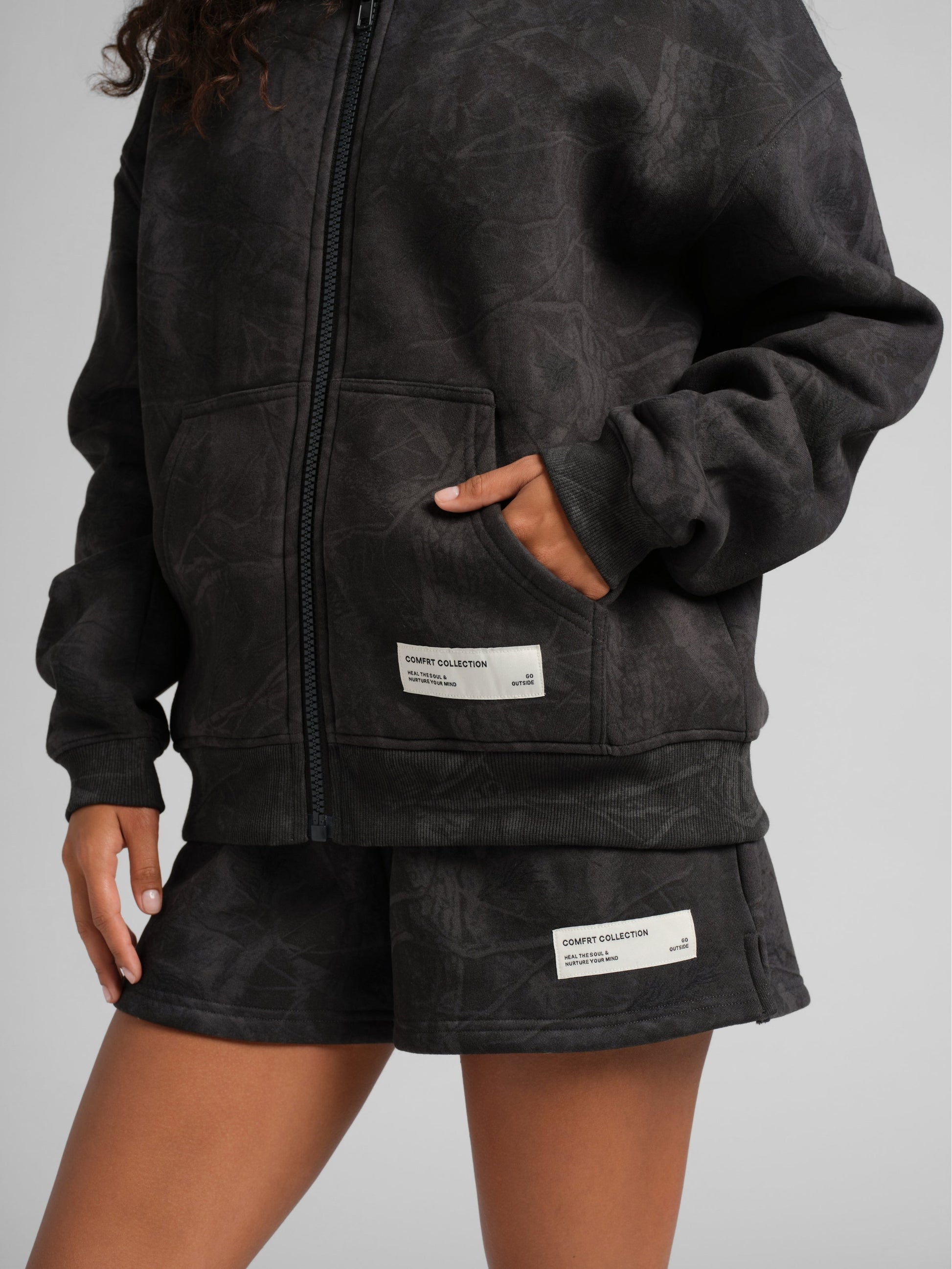 Comfrt Camo Crop Zip Hoodie