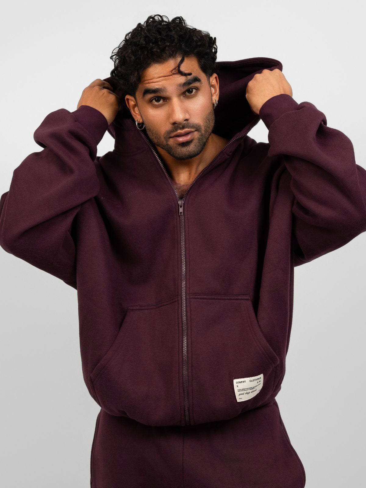 Comfrt Affirmation Zip Hoodie Oversized Super Soft Cotton Maroon