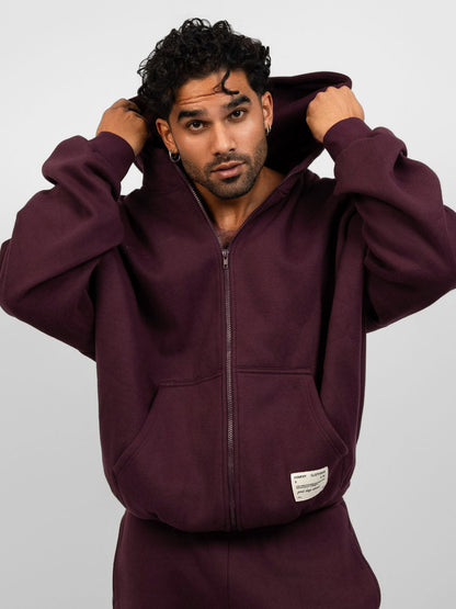 Comfrt Affirmation Zip Hoodie Oversized Super Soft Cotton Maroon