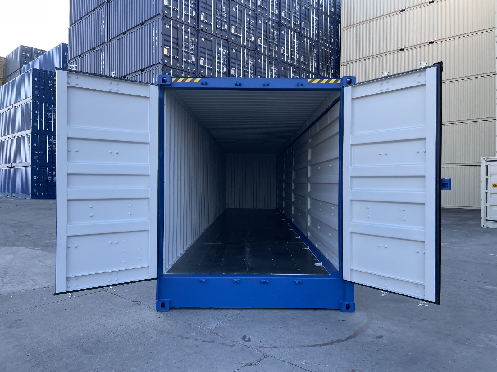Contenedores Ejido Contenitore Marittimo 40’ Open Side Blu Lato Aperto