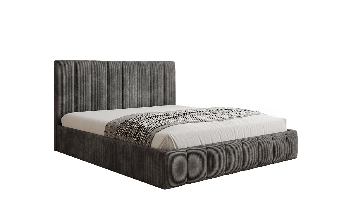 Designer Polsterbett Mila in Cord, 140×200 cm, Beige, 70 cm Kopfteil
