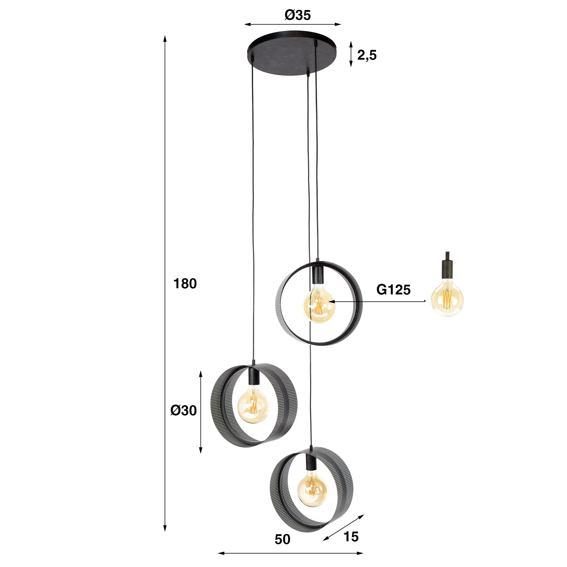Luxusbetten24 Sorelia Pendelleuchte Gestuft Mit 3 Leuchten Anthrazit