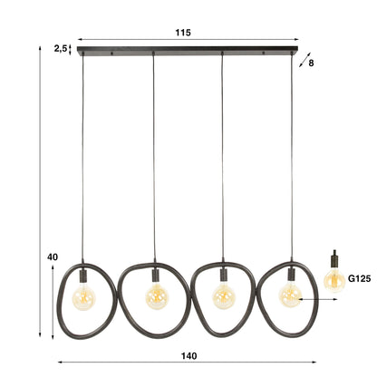 Luxusbetten24 Vionara Pendelleuchte – 4‑teilig Ring aus Arktisch Schwarzem Metall
