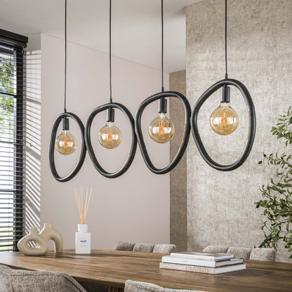 Luxusbetten24 Vionara Pendelleuchte – 4‑teilig Ring aus Arktisch Schwarzem Metall