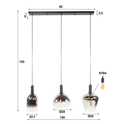 Luxusbetten24 Alveris Pendelleuchte Rauchglas mit Farbverlauf, 3 Formen