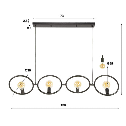 Luxusbetten24 Orlina Pendelleuchte Arktisch Schwarz Metall Loop Design 4‑er‑Set