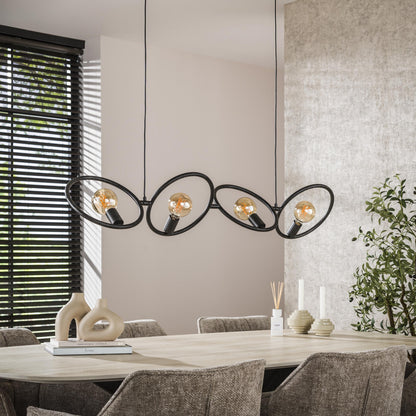Luxusbetten24 Orlina Pendelleuchte Arktisch Schwarz Metall Loop Design 4‑er‑Set