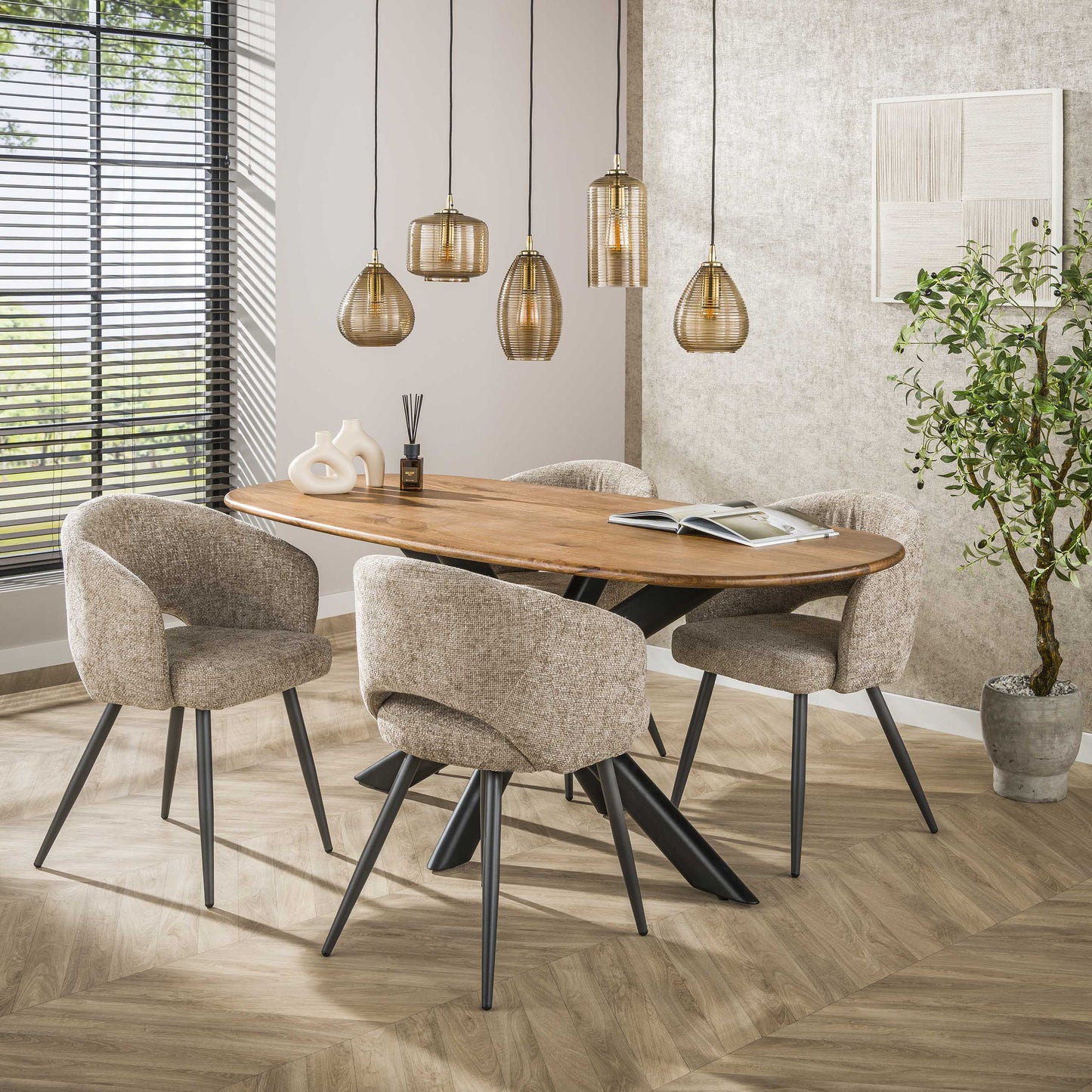 Pendelleuchte Lumira – Handgefertigte Glasschirme in Smoke-Braun (5-flammig)