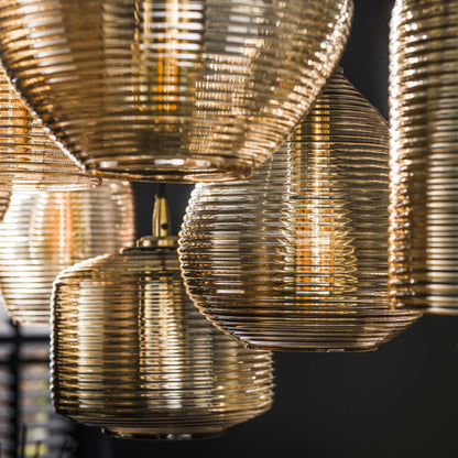 Astralis Pendelleuchte – Handgefertigte Lampenschirme aus Glas, Amberfarben