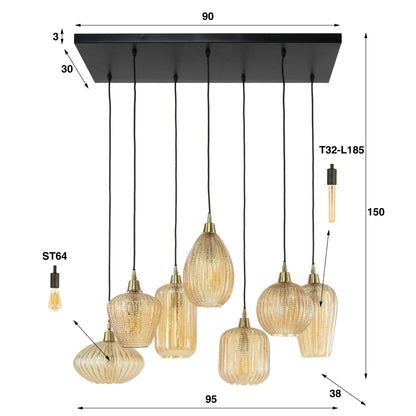Luxusbetten24 Pendelleuchte Lumina Handgefertigte Lampenschirme Aus Glas Amberfarben