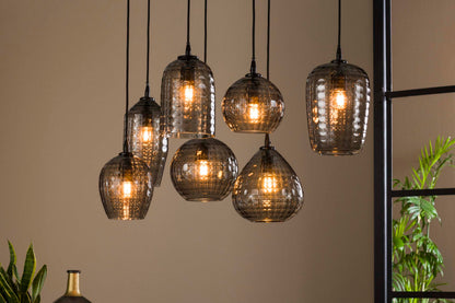 Aurelia Pendelleuchte mit 7 Leuchten, Rauchglas-Design, Metallarmatur, Luxus