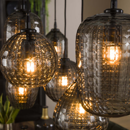 Aurelia Pendelleuchte mit 7 Leuchten, Rauchglas-Design, Metallarmatur, Luxus