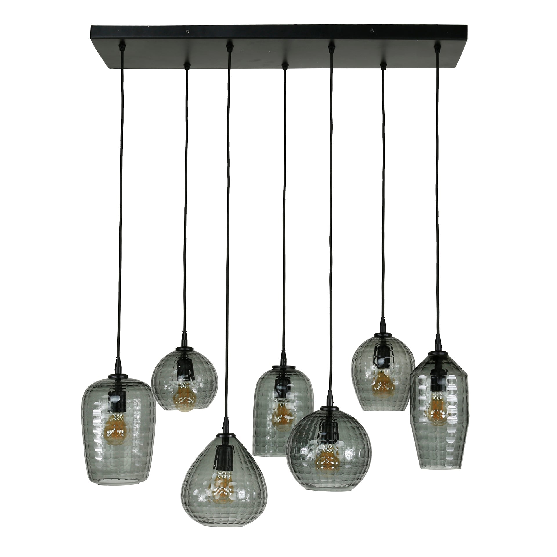 Aurelia Pendelleuchte mit 7 Leuchten, Rauchglas-Design, Metallarmatur, Luxus