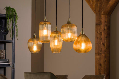 Luxusbetten24 Aureo Pendelleuchte handgefertigt elegant Design in Bernsteinfarbe