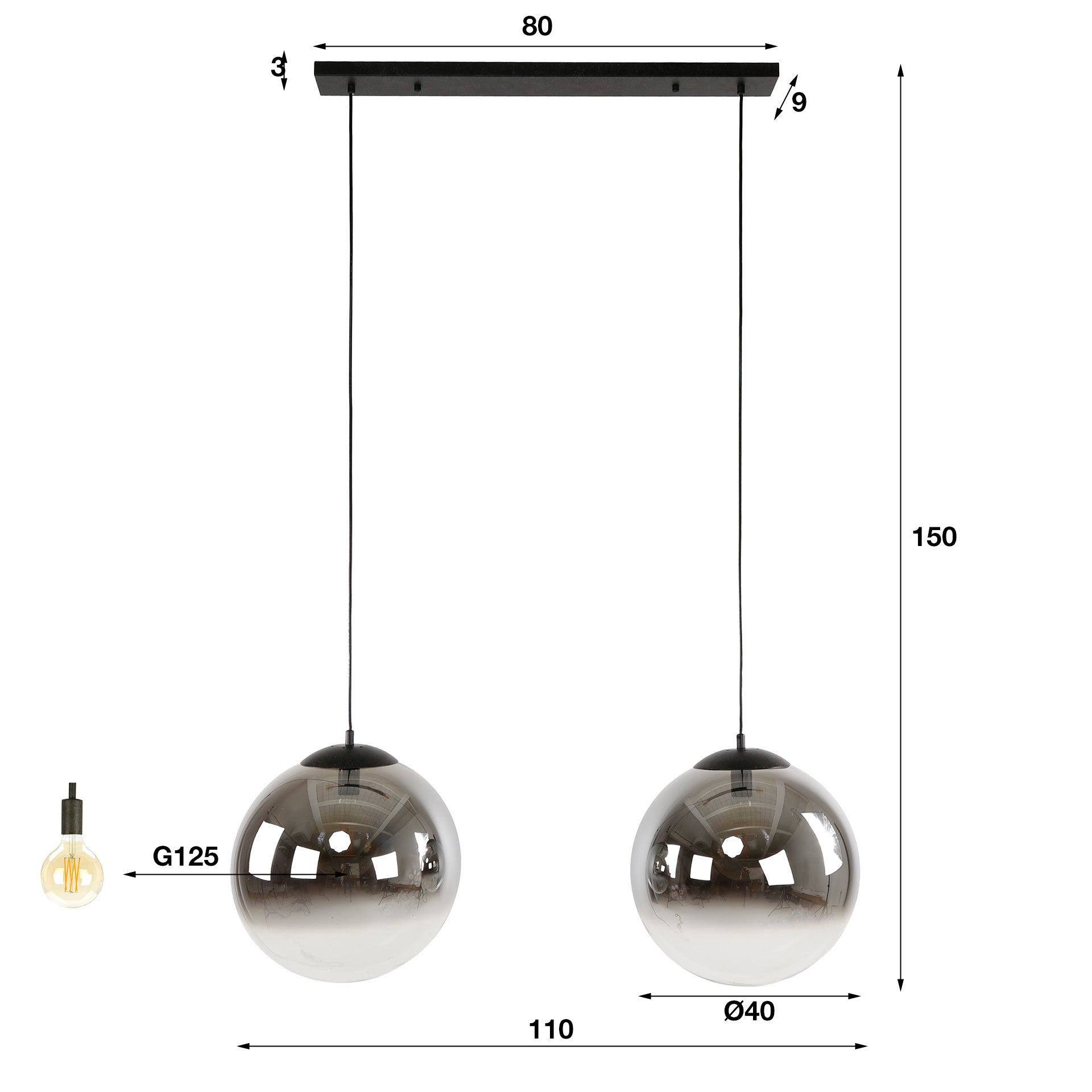 Luxusbetten24 Ceralis Pendelleuchte Rauchglas mit Farbverlauf und Bubble-Design
