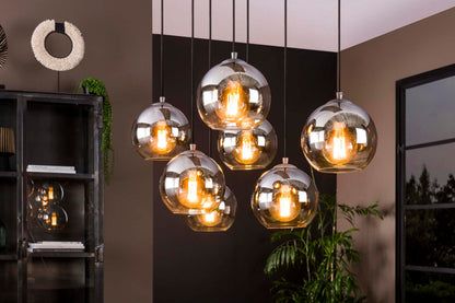 Clarus Pendelleuchte – Rauchglas mit Farbverlauf und Metallarmatur Design