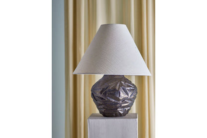 Luxusbetten24 Tischlampe Falt Braun Steingut Design Wohnzimmer Modern