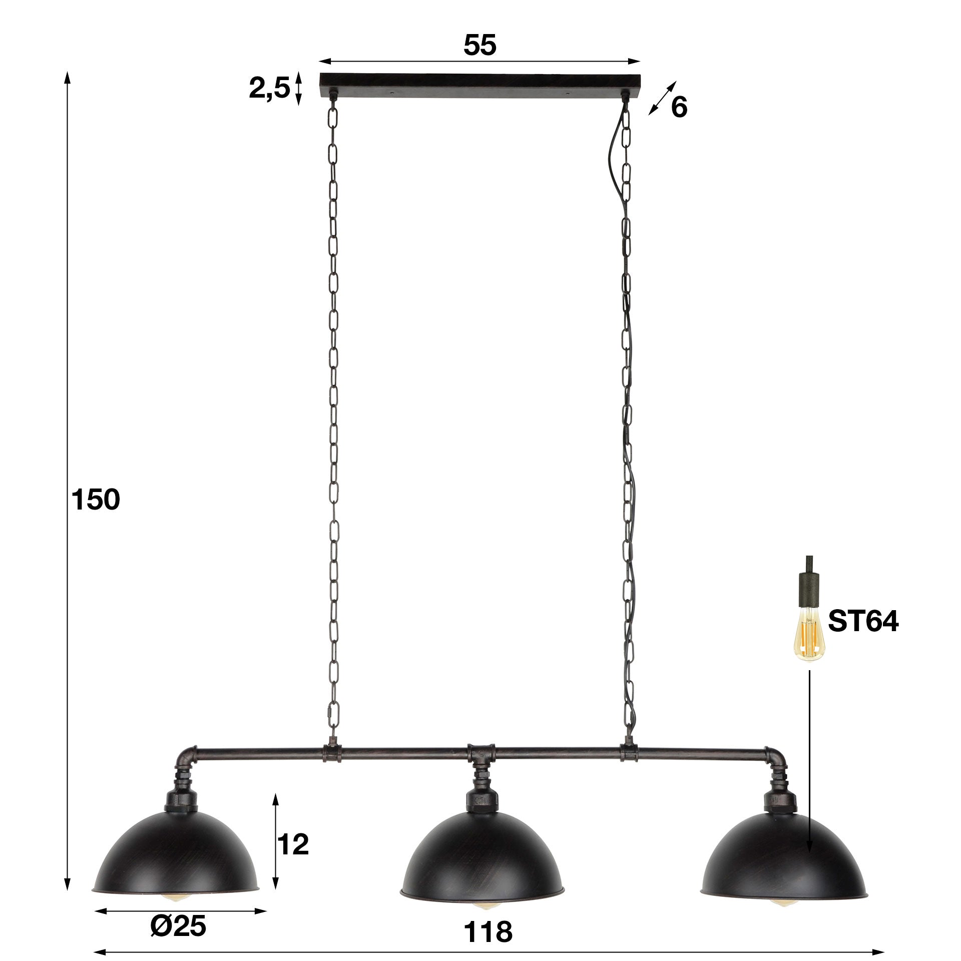 Pendelleuchte Aurina Industrial Design mit Kettenaufhängung und 3 Leuchten