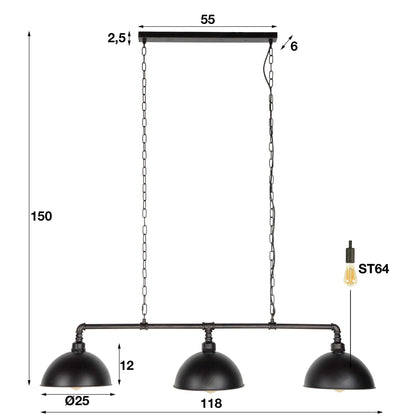 Pendelleuchte Aurina Industrial Design mit Kettenaufhängung und 3 Leuchten