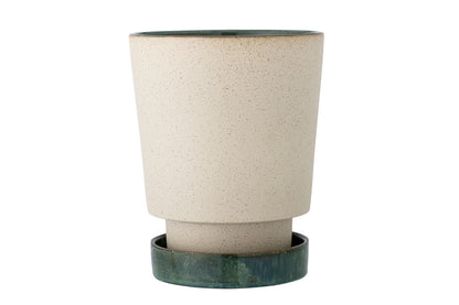 Luxusbetten24 Elvar Blumentopf mit Untertasse, Naturfarbenes Steingut, Beige
