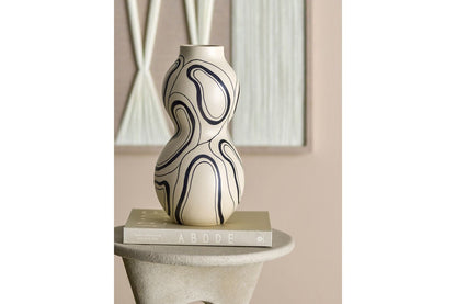 Luxusbetten24 Femimara Vase – Handgefertigtes Dekoratives Organisches Muster Beige/Schwarz
