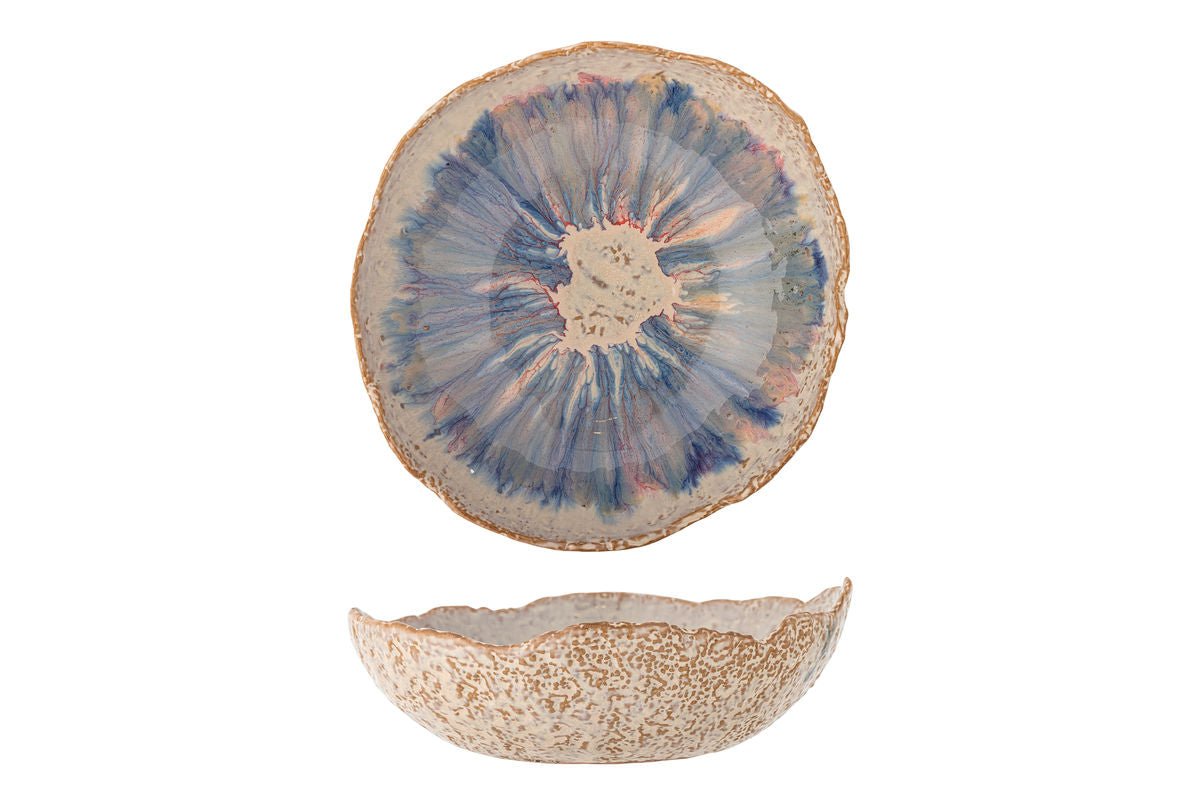 Schale Cebu Steingut mit Aquarellartiger Glasur Blau Handgefertigt