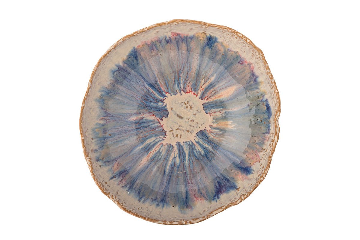 Schale Cebu Steingut mit Aquarellartiger Glasur Blau Handgefertigt