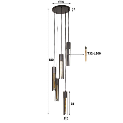 Pendelleuchte „Fenora“ – Gestuft mit 5 Leuchten in schwarzem Tube-Design