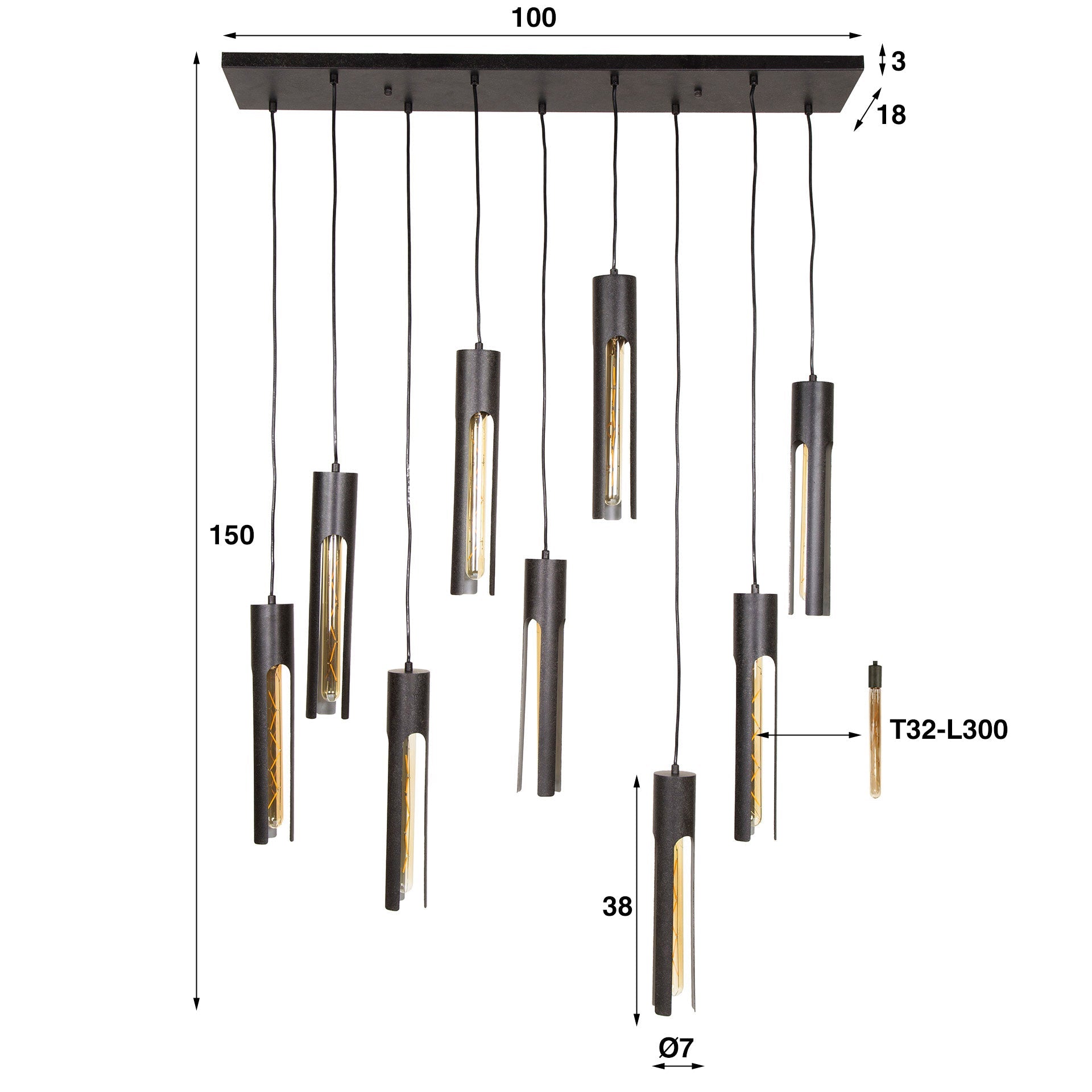 Luxusbetten24 Aveline Pendelleuchte – Schwarzes Rohr-Design mit 9 Leuchten