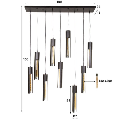 Luxusbetten24 Aveline Pendelleuchte – Schwarzes Rohr-Design mit 9 Leuchten