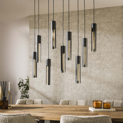 Luxusbetten24 Aveline Pendelleuchte – Schwarzes Rohr-Design mit 9 Leuchten