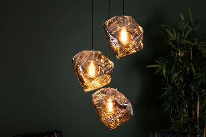 Luxusbetten24 Caelus Pendelleuchte aus Mundgeblasenem Chromglas, 3‑stufige Moderne Leuchte