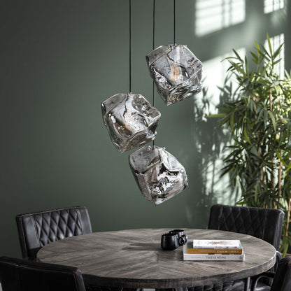 Luxusbetten24 Caelus Pendelleuchte aus Mundgeblasenem Chromglas, 3‑stufige Moderne Leuchte