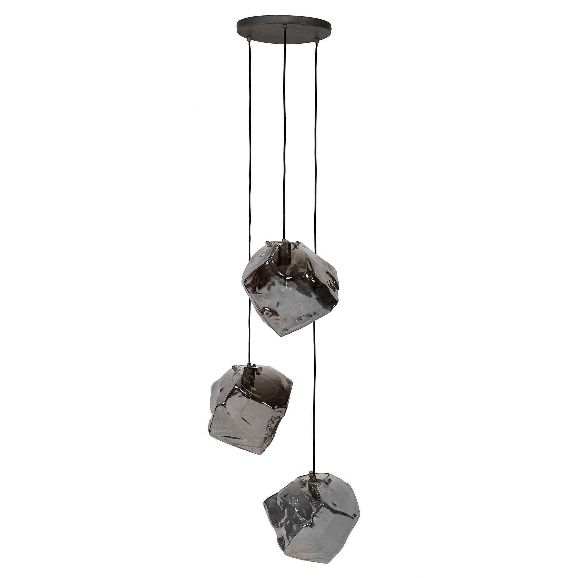 Luxusbetten24 Caelus Pendelleuchte aus Mundgeblasenem Chromglas, 3‑stufige Moderne Leuchte