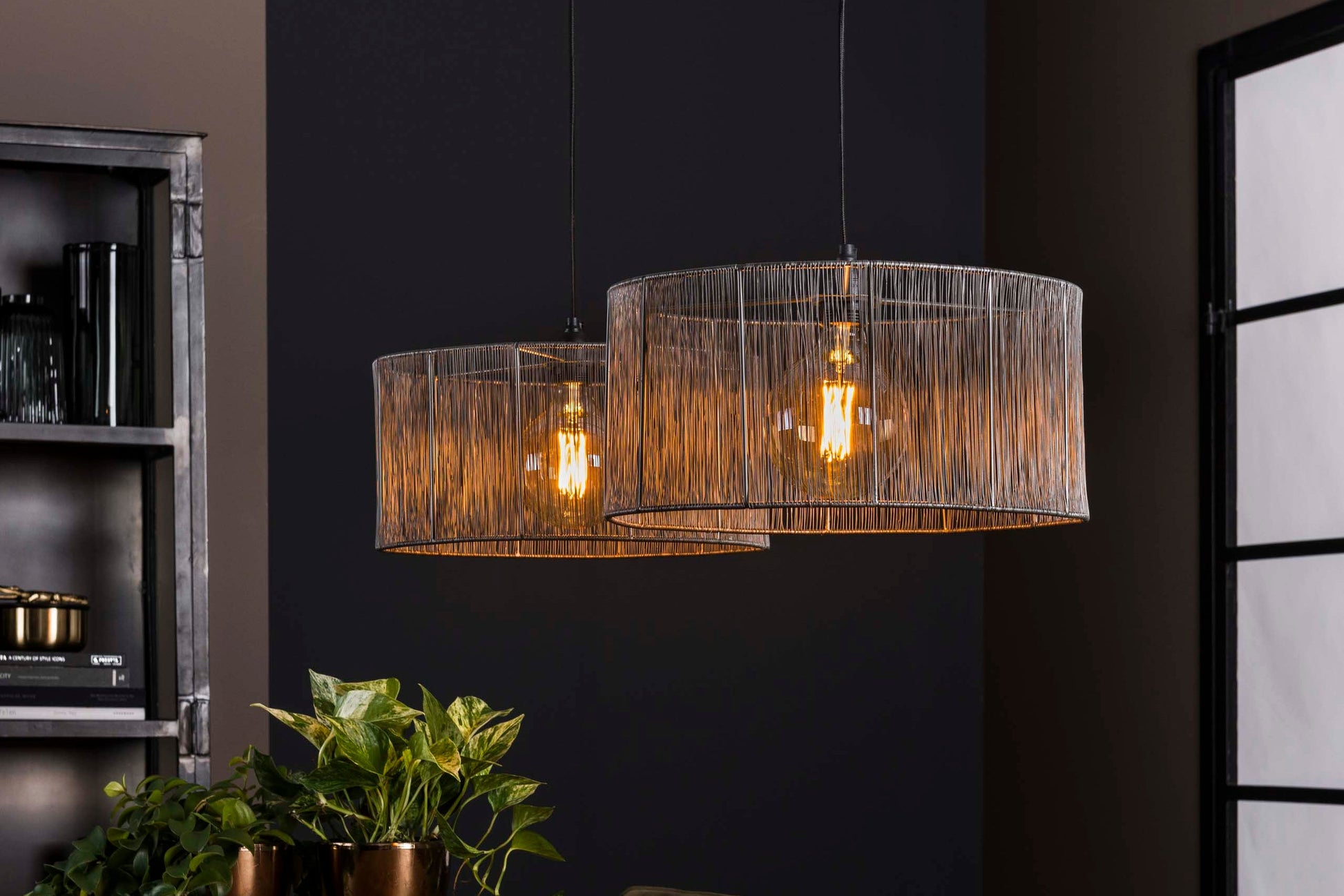 Luxusbetten24 Candela Pendelleuchte Schwarznick 2‑Leuchten mit geflecht Design
