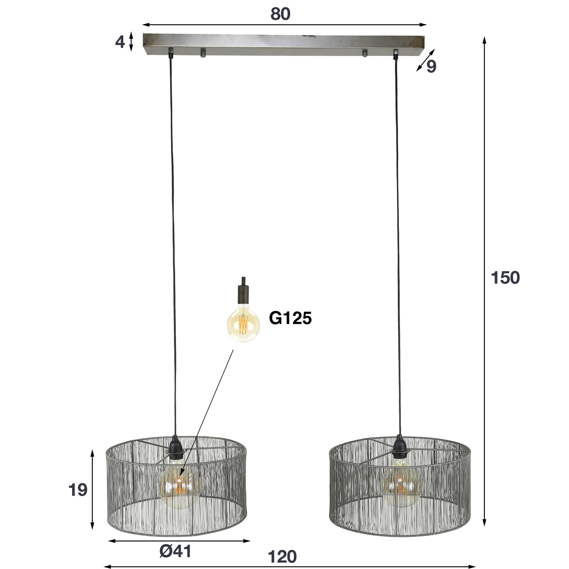 Luxusbetten24 Candela Pendelleuchte Schwarznick 2‑Leuchten mit geflecht Design