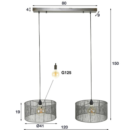 Luxusbetten24 Candela Pendelleuchte Schwarznick 2‑Leuchten mit geflecht Design