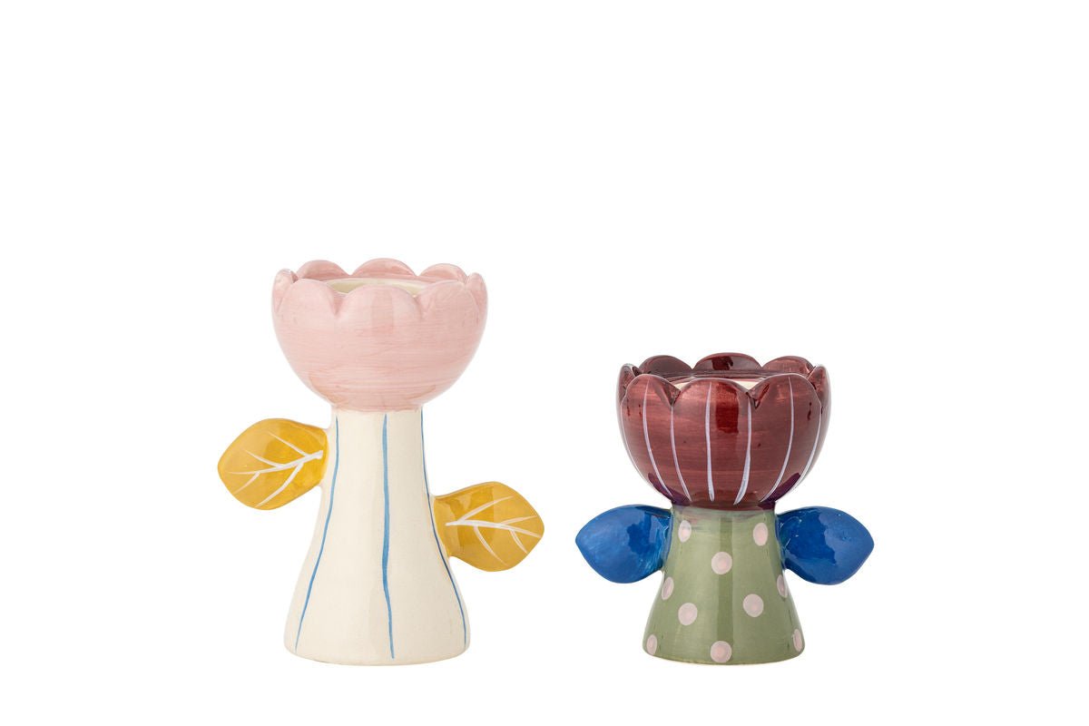 Kerzenhalter-Set „Floria“ – Buntes Steingut (2‑teilig)