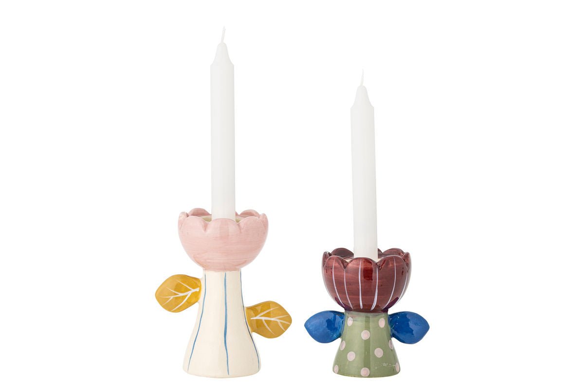 Kerzenhalter-Set „Floria“ – Buntes Steingut (2‑teilig)