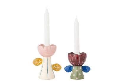 Kerzenhalter-Set „Floria“ – Buntes Steingut (2‑teilig)