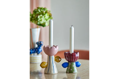 Kerzenhalter-Set „Floria“ – Buntes Steingut (2‑teilig)