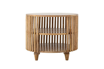 Couchtisch Keegan – Rundes Mangoholz-Design Mit Praktischen Ablagen
