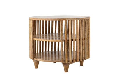 Couchtisch Keegan – Rundes Mangoholz-Design Mit Praktischen Ablagen